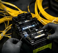 Technician performing fiber optic splicing